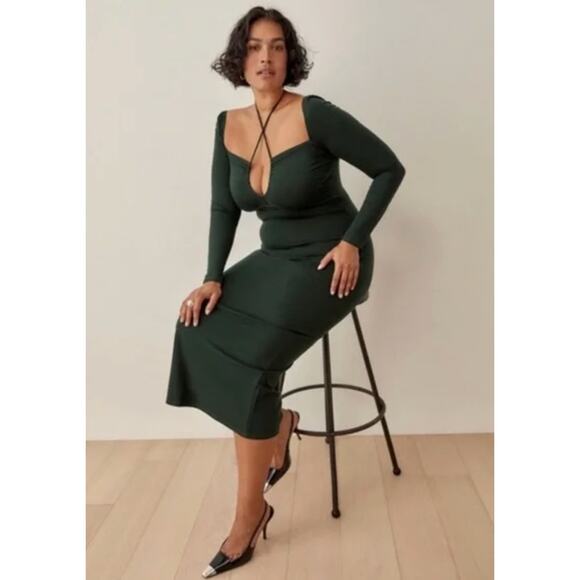 Reformation Dresses & Skirts - Reformation Dress Small Alexei Knit Cut Out Green Midi Bodycon Party Date Night